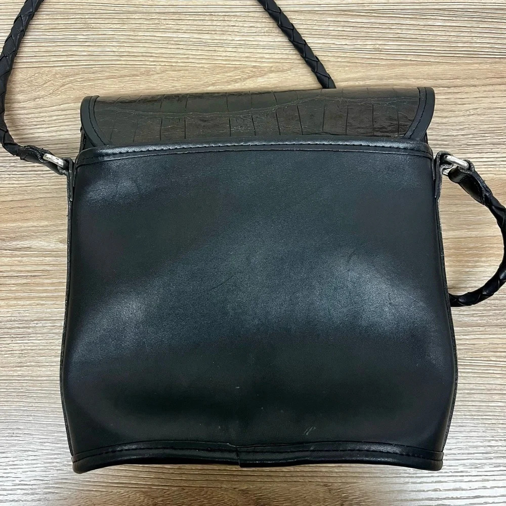 Brighton Black Leather Croc Crossbody Purse Handbag/Side Pocket Outside & Inside - Picture 11 of 11